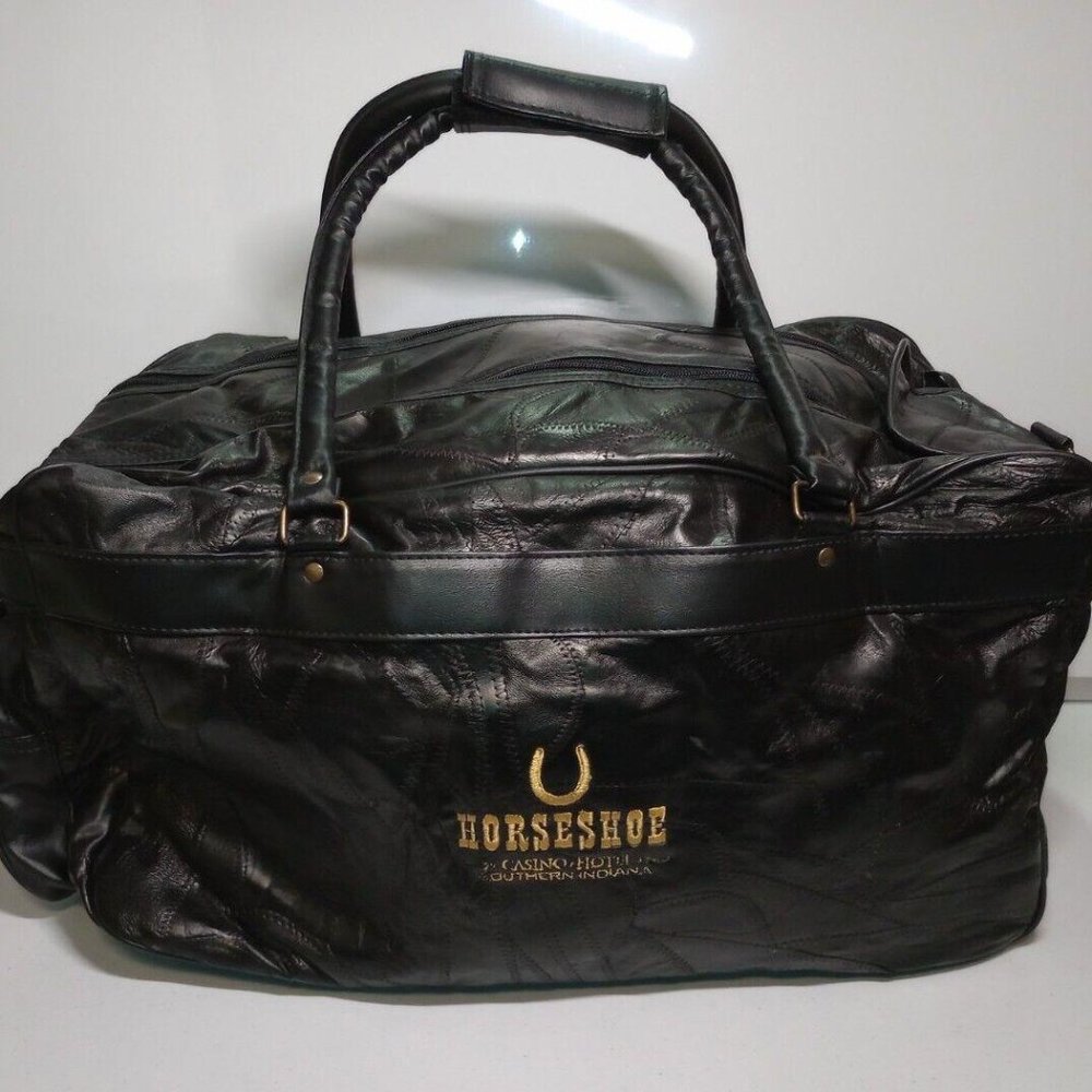 EMBASSY Horseshoe Southern Indiana Casino 23" Black Leather Travel Duffle Bag
